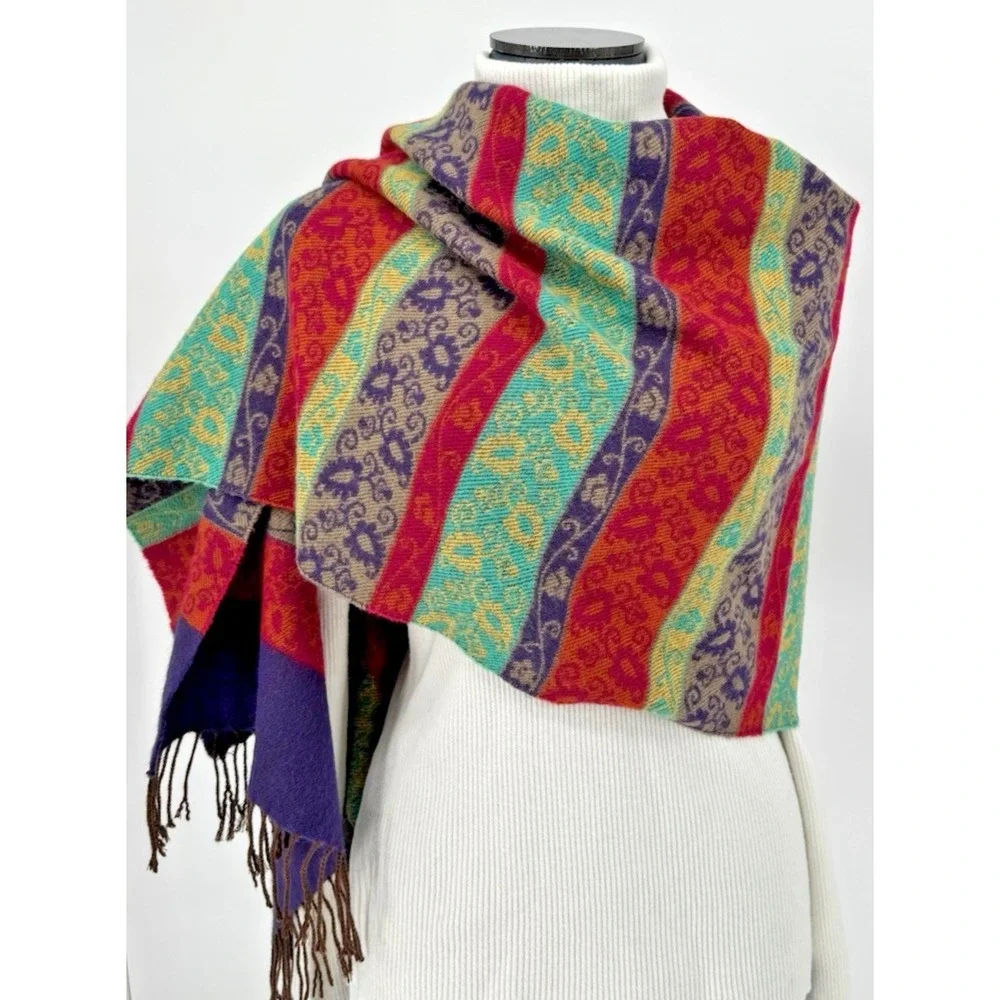 Scarf Wrap Fringed Woven Jacquard Statement EXPRESS Logo